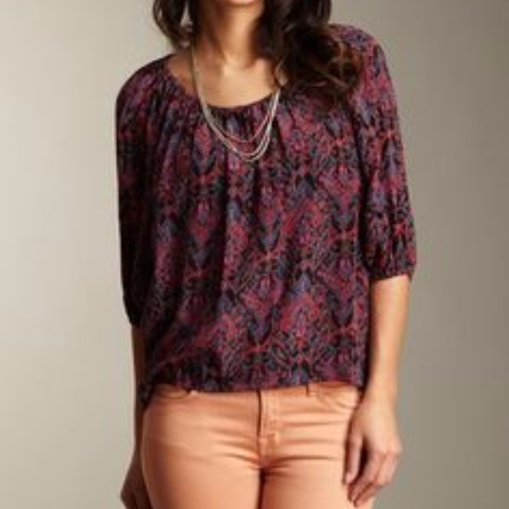 Joie Silk Newbury Peasant Blouse in Fuchsia - Picture 3 of 8